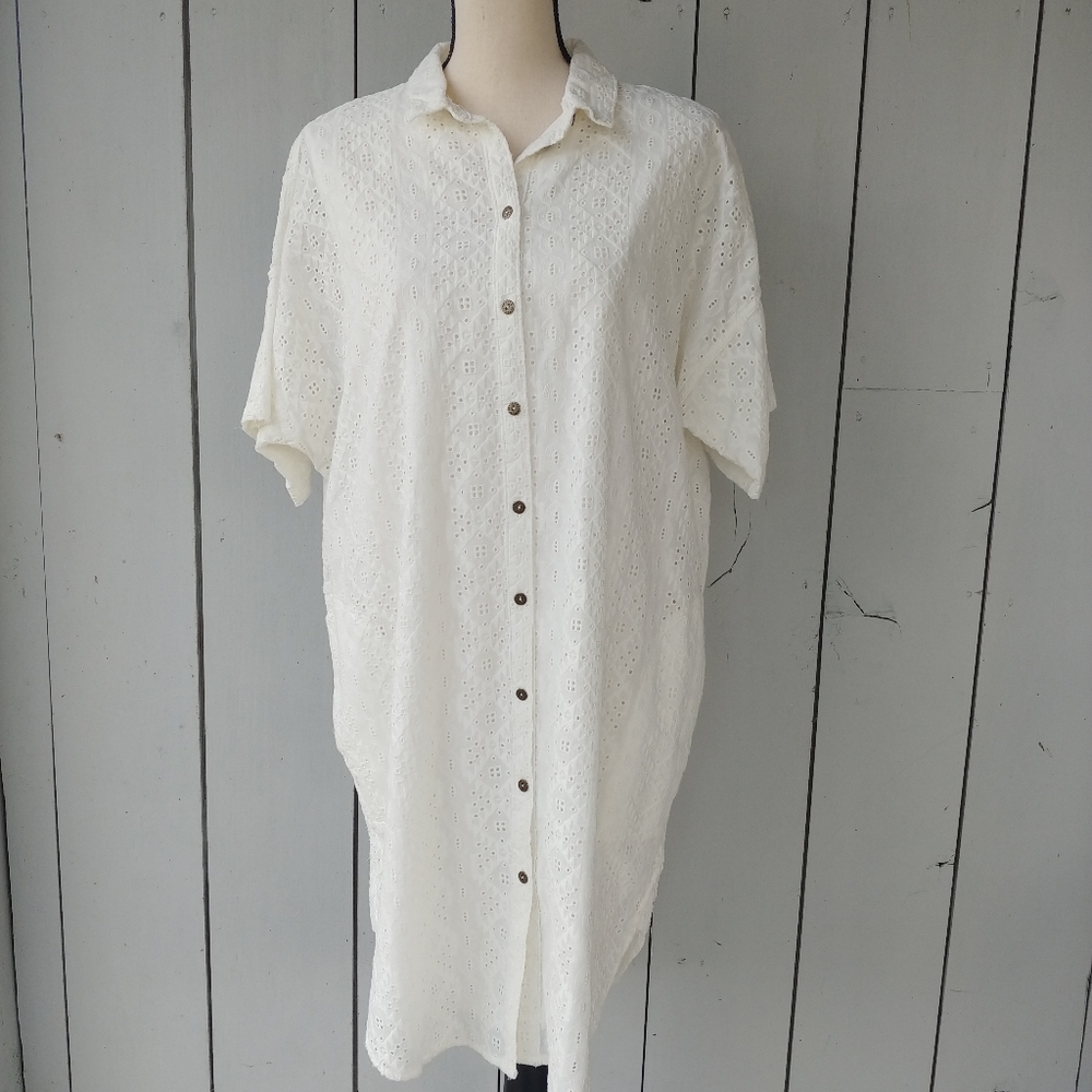 CURRENT ELLIOTT | White Oversize Smock Eyelet Lace Dress